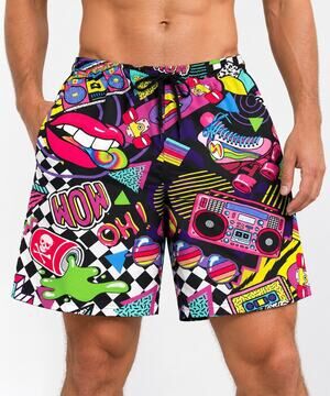 Massive Retro Swim Trunks 90s Geometric Print Neon Pattern Size XLARGE